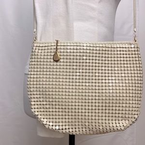 80s Mesh Metal Shoulder Bag in Cream , Vintage Handbag